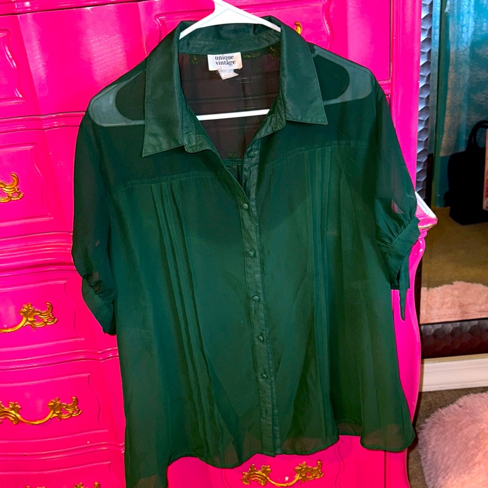 Unique Vintage Emerald green Button Down Shirt 2x xxl